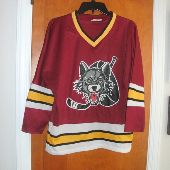 Chicago Wolves Jersey Burgundy Long Sleeve IHL Hockey V-Neck Lightweight youth M - Picture 1 of 3